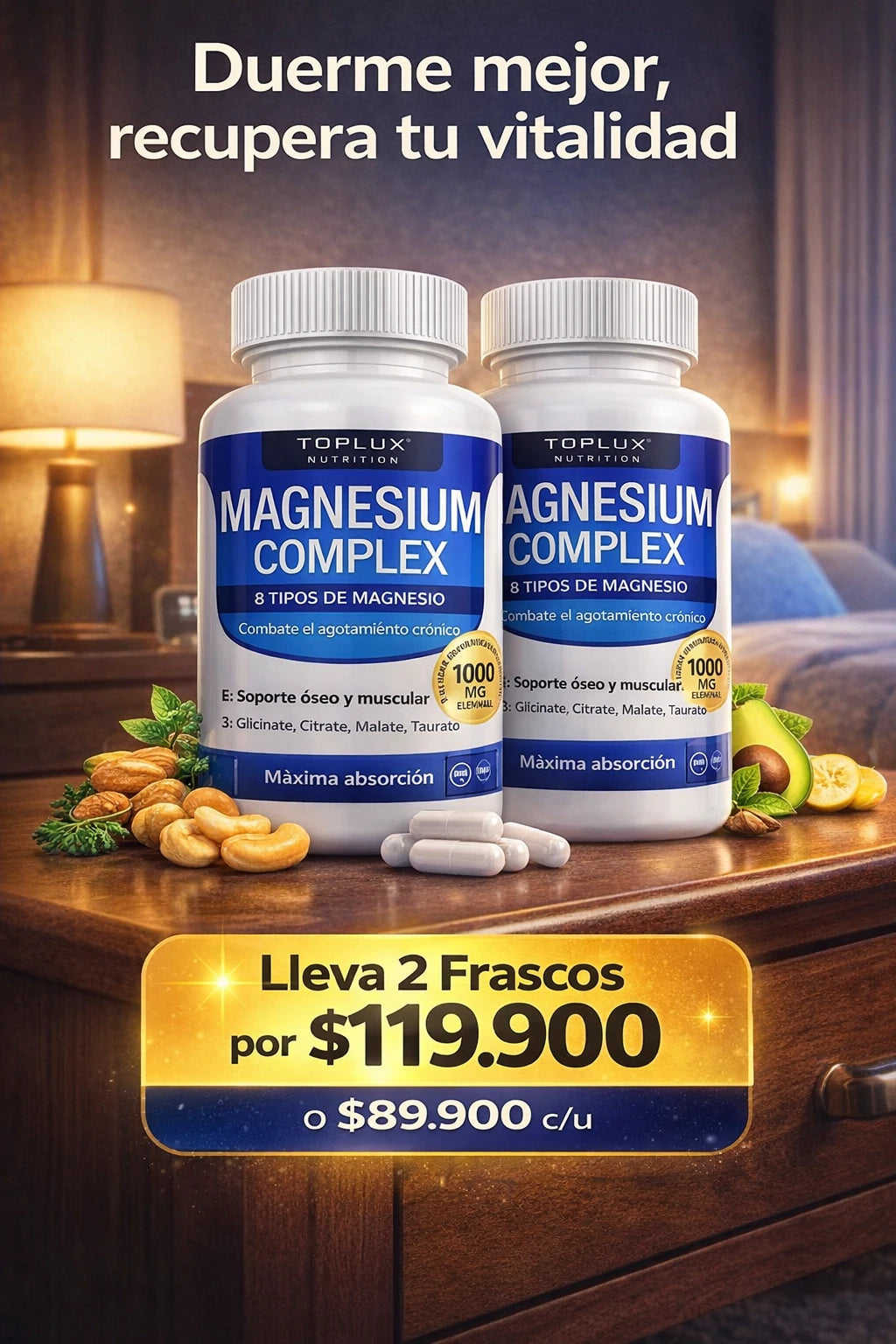 Toplux Nutrition Magnesium Complex 1000mg - 8 Formas de Magnesio Elemental